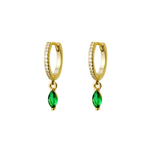 TID |  Sterling silver gold plated huggie earrings (emerald drop)