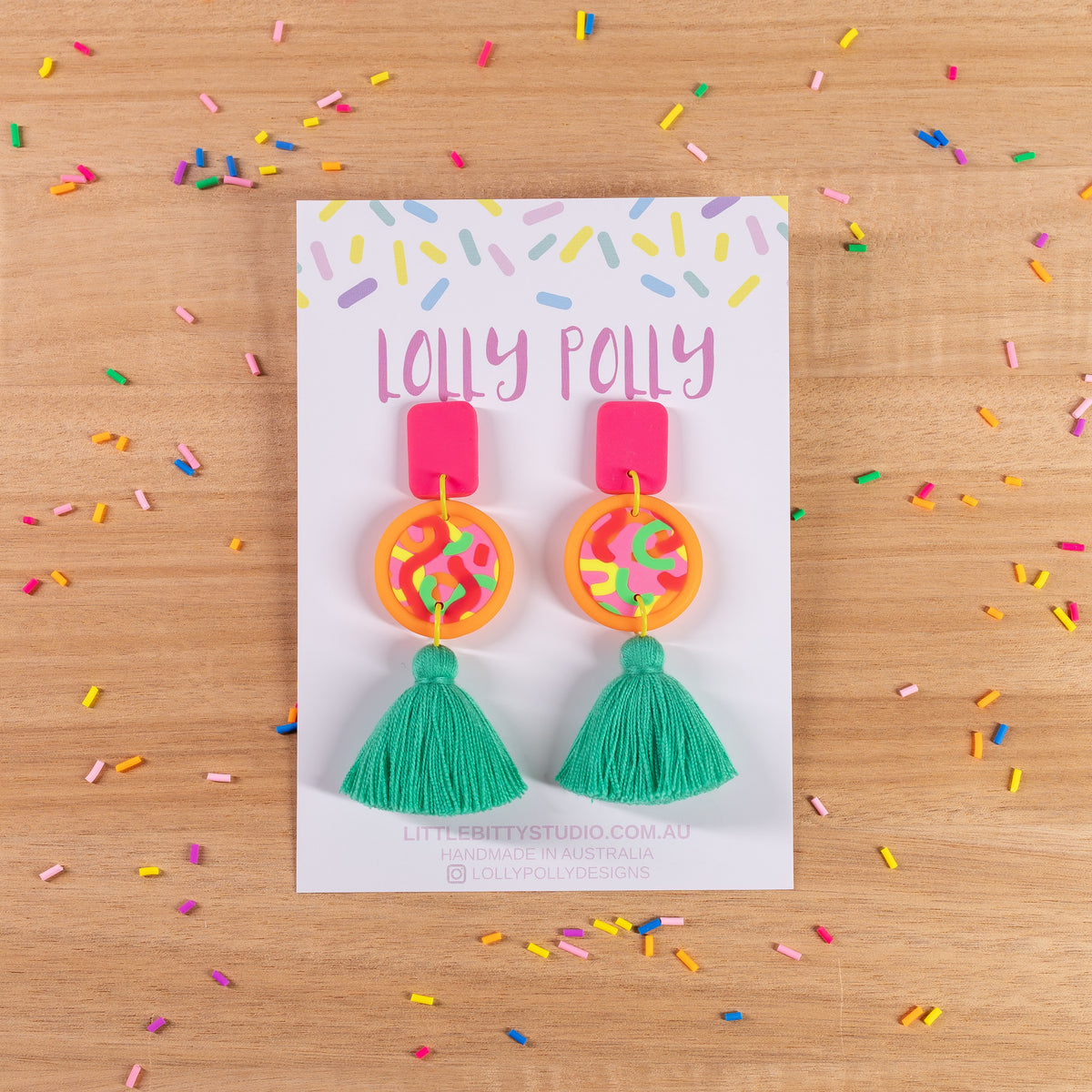 Neon Orange Statement Green Tassle Drops