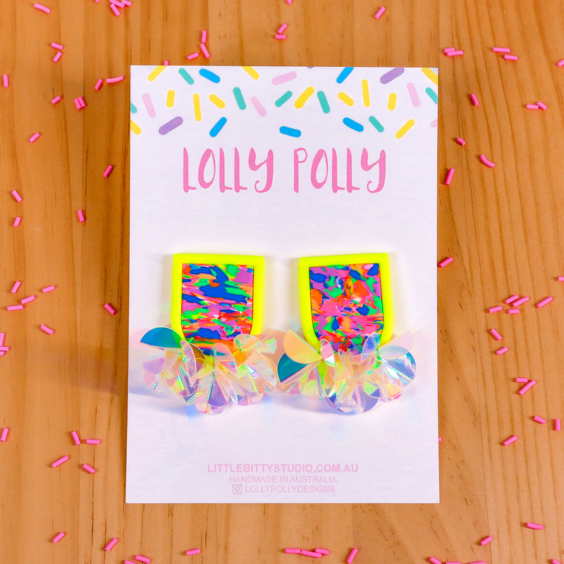 Lolly Polly |  Party Studs - Neon Yellow Multi