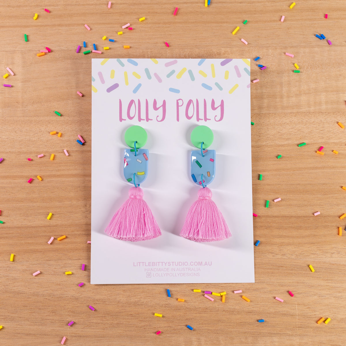 Pastel Blue Tassle Pink Drops