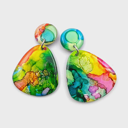 Blossom & Cat |Ink + Resin Earring · Raindrop Wide · 32
