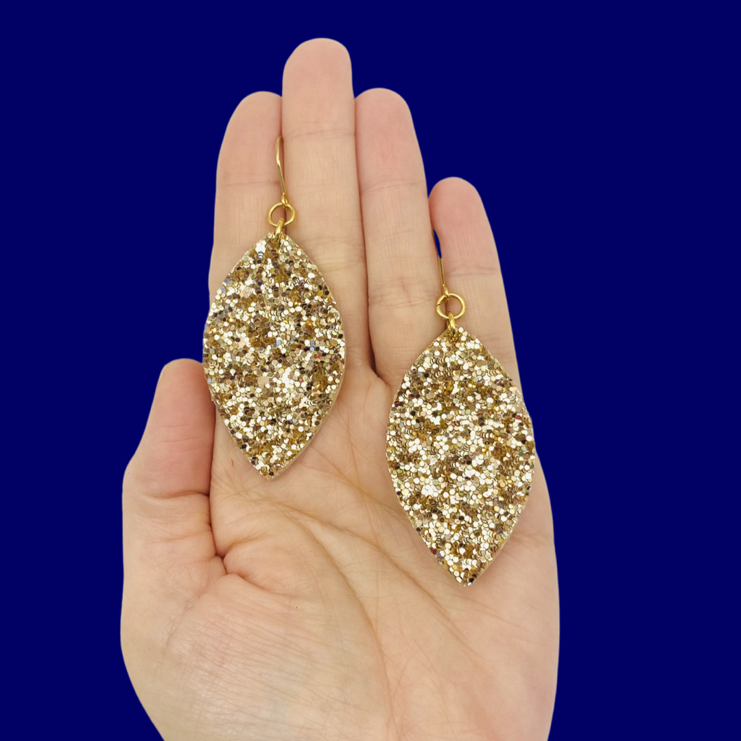 Polka Polly | Leaf Dangles - Light Gold Glitter