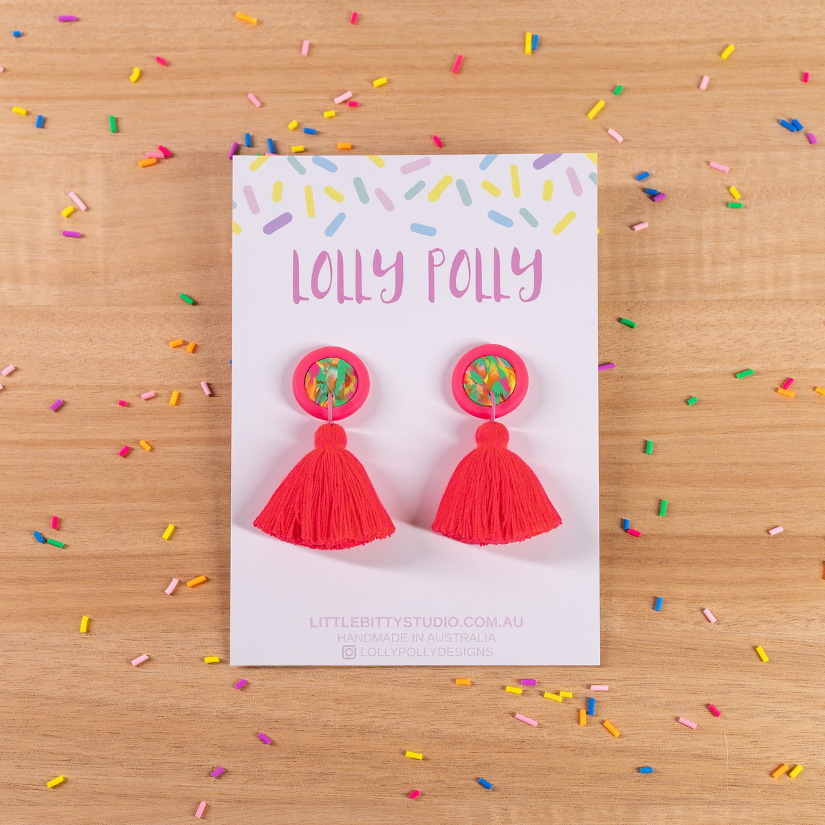 Neon Circle Tassle Drops - Red