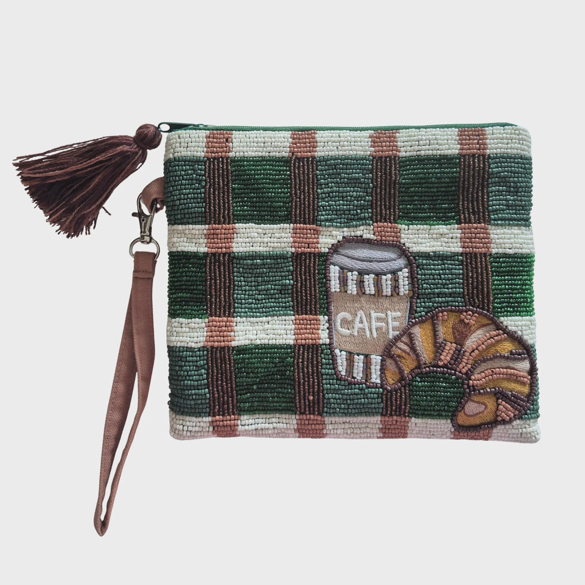 Coffee Croissant Beaded Purse