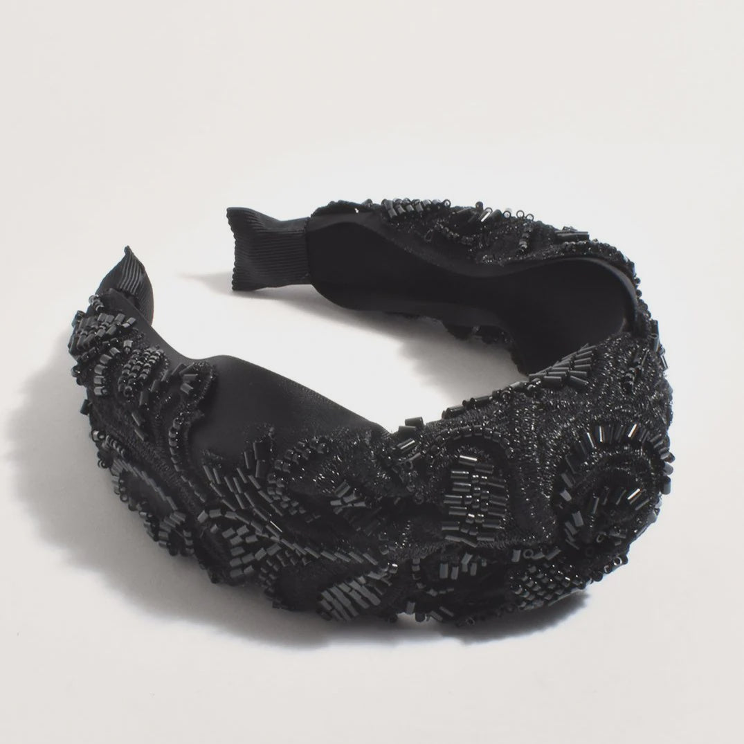 Adorne | Adorne Beaded Knot Event Headband - Black