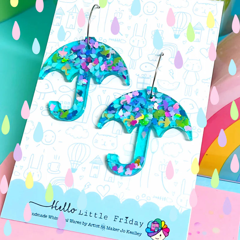 Hello Little Friday | Rainy Day Umbrellas - Blue Glitter