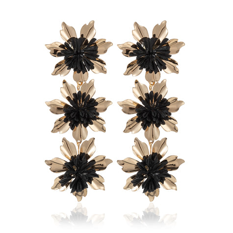 Flora Earrings | Black and Gold