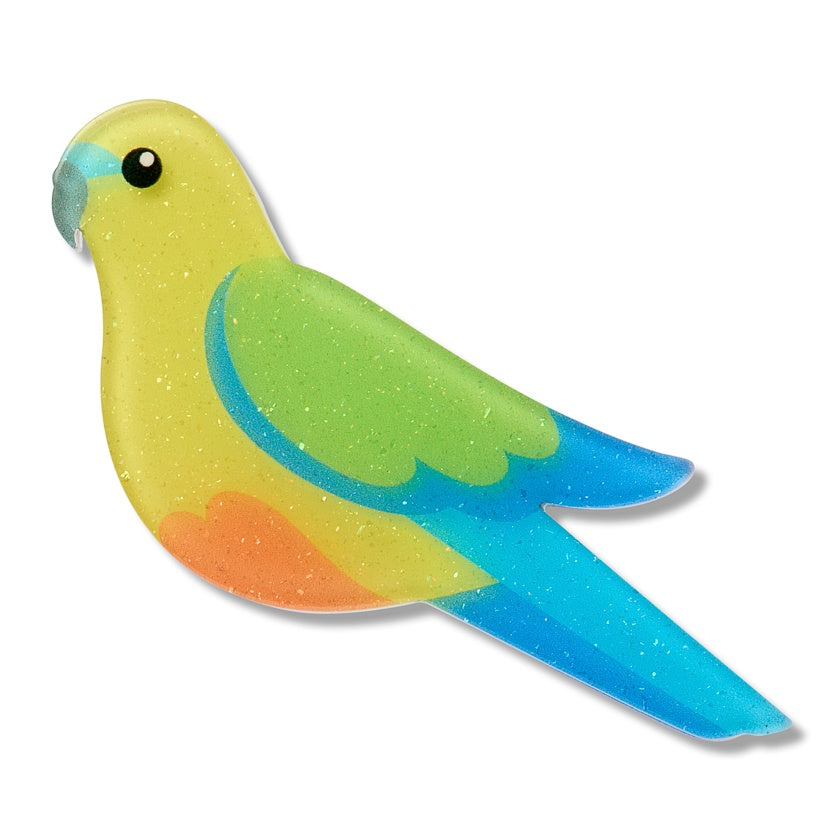 Orange-Bellied Parrot Simplified Mini Brooch