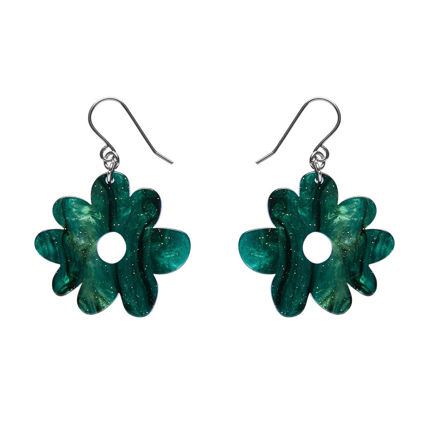 Flower Drop Earrings – Green