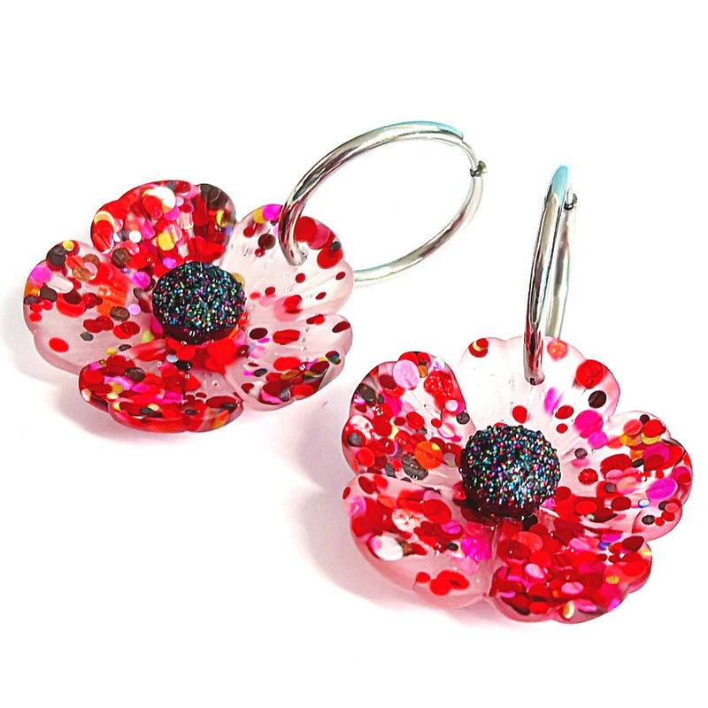Hello Little Friday | Red Confetti Poppy Hoops