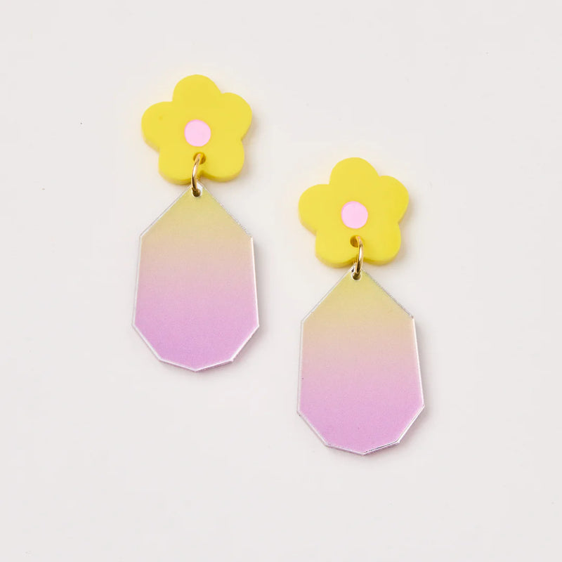 Martha Jean | Ombre Daisy Drop Earrings - Yellow/Pink