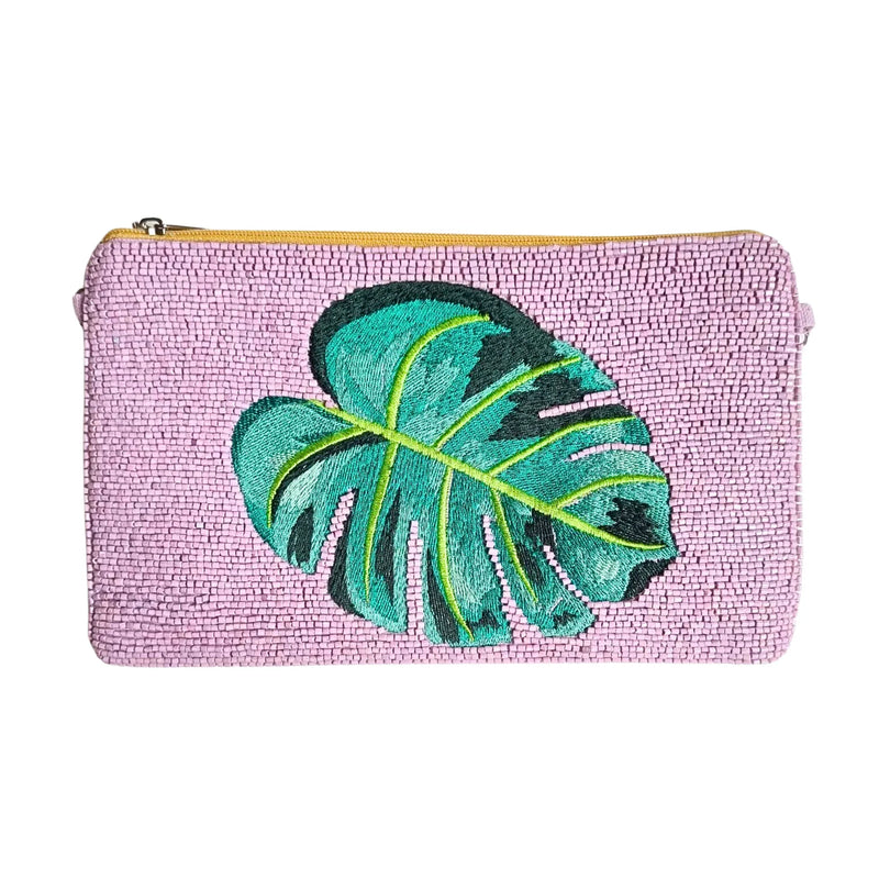Zoda Bag| Philodendron Beaded Pouch (with detachable chain strap)