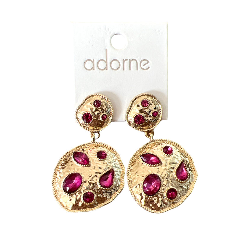 Adorne | Jewelled Earrings - Pink/Gold