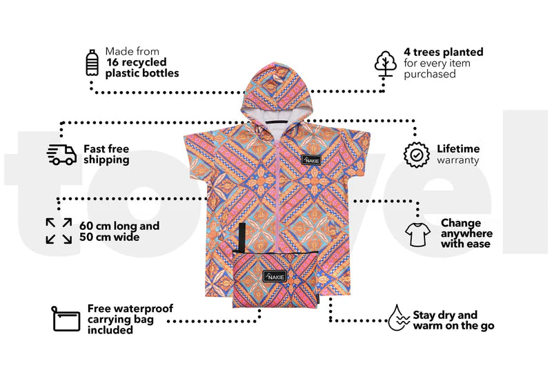 Rosy Tides - Kids Medium Hooded Towel Recycled Sand Free