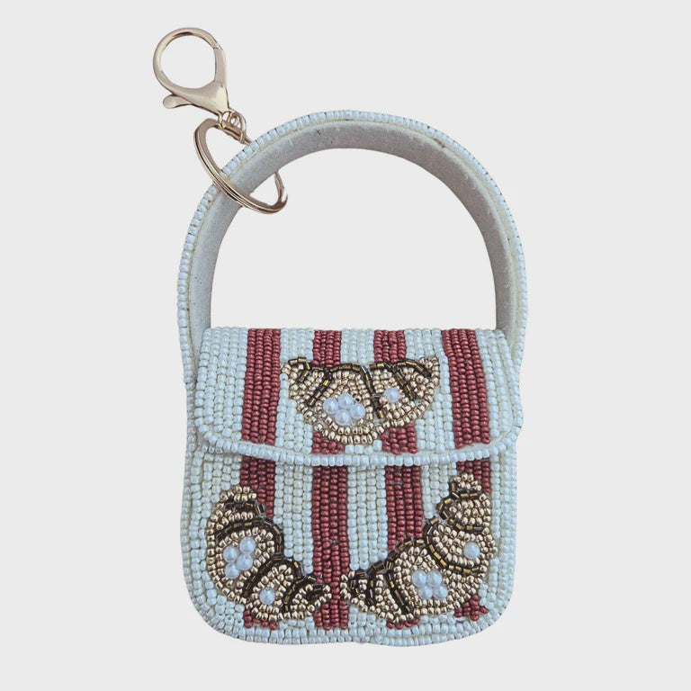 Mini Croissant Beaded Handbag Keychain
