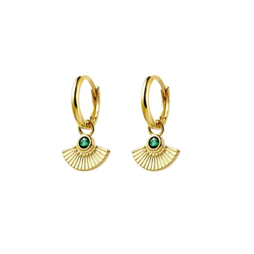 TID |  Sterling silver gold plated huggie earrings (green)