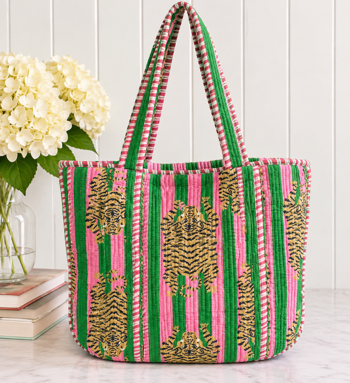 Lani Tote Bag Pink/Green tiger
