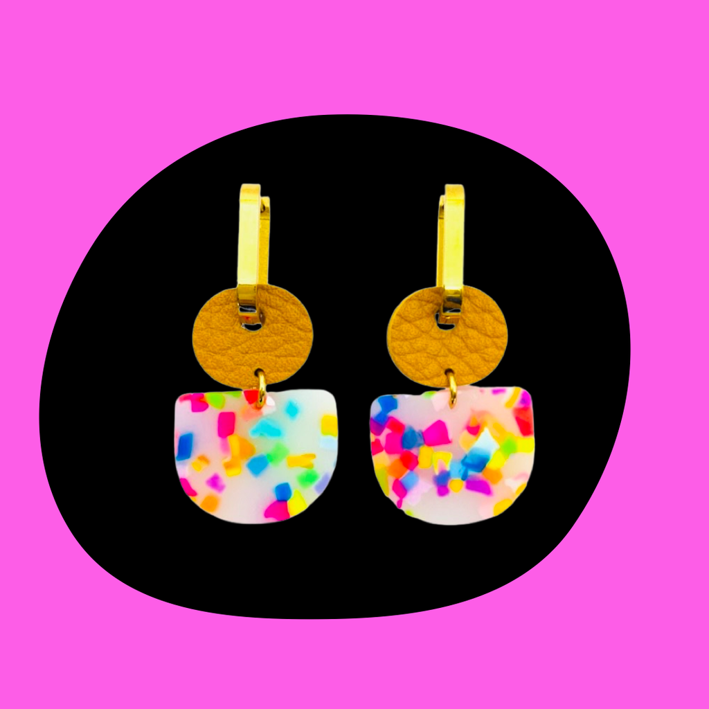 Polka Polly | Dainty Hoops Gold Rainbow Confetti