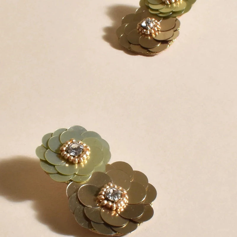 Adorne | Sequin Floral Drop Earrings - Gold
