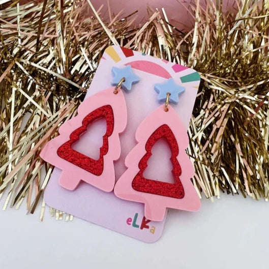 Elka | Duo Colour Christmas Tree Dangles - Pink Red Blue