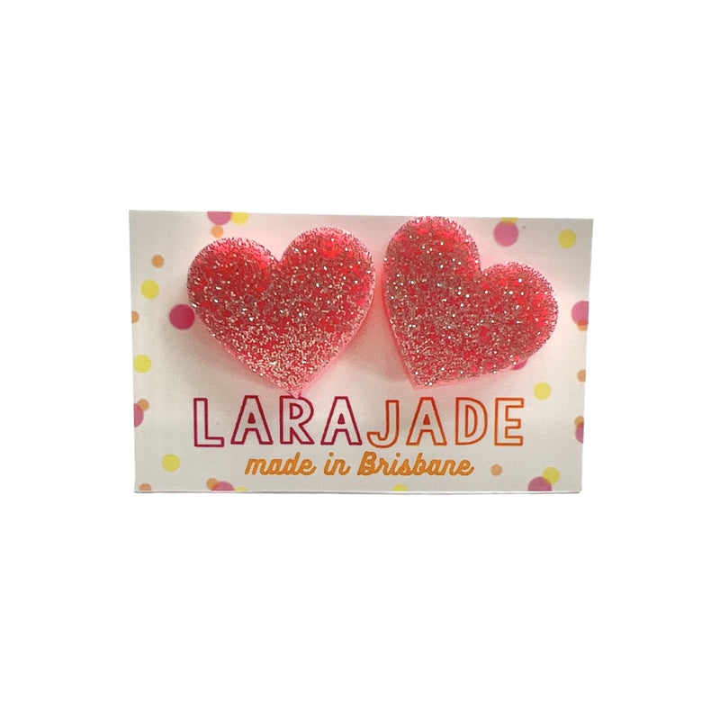 Lara Jade | heart studs pink peach glitter