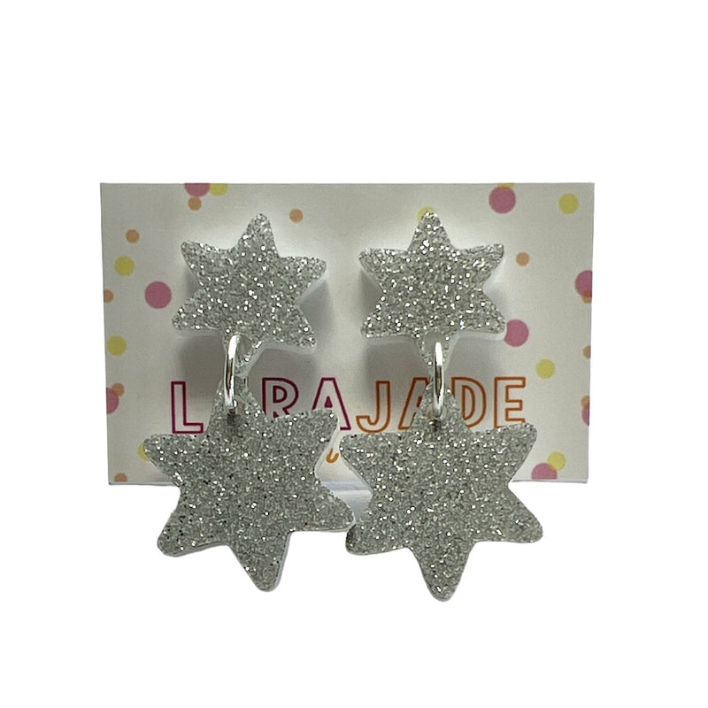 Lara Jade | Double Star Studs Small - silver glitter