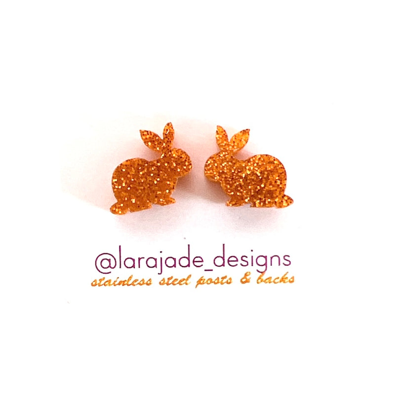 Lara Jade | Orange Glitter Bunny Studs
