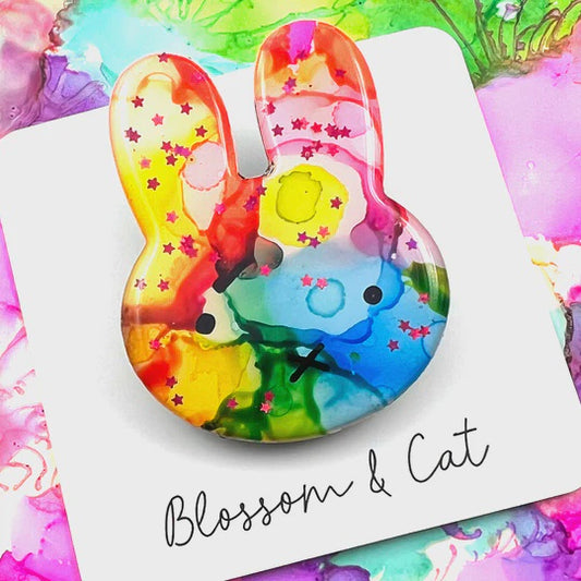 Blossom & Cat | Bunny Brooch · Inky Resin · 03
