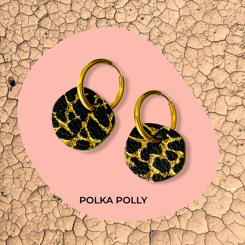 Polka Polly | Luna Hoops - Black/Gold Crackle