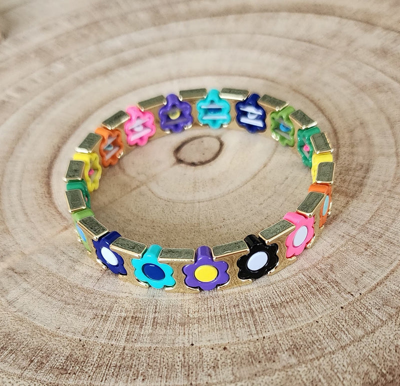 Zoda | Flower Bracelet Gold with Multi Coloured flowers