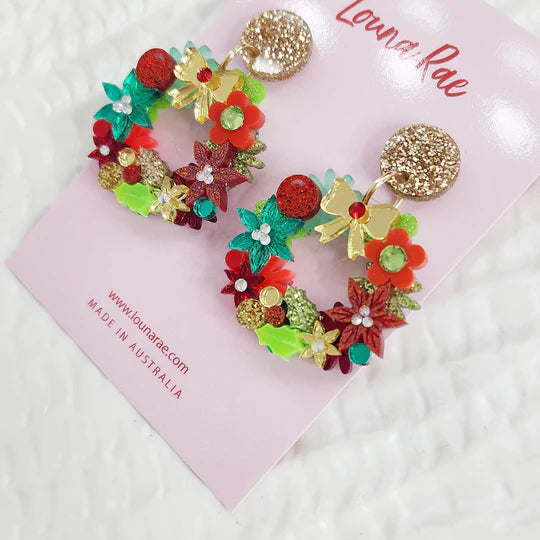 Louna Rae | Christmas Flower Wreath Dangle Earrings