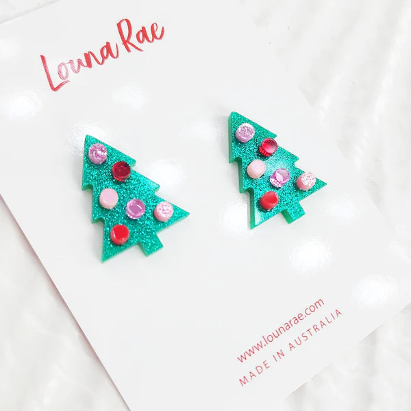 Louna Rae Christmas Studs | Green & pink