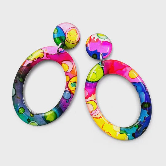 Blossom & Cat |Ink + Resin Earring · Hoop · Narrow · 109
