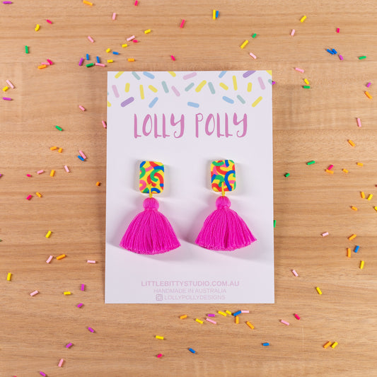 Multi Tassle Drops - Neon Pink