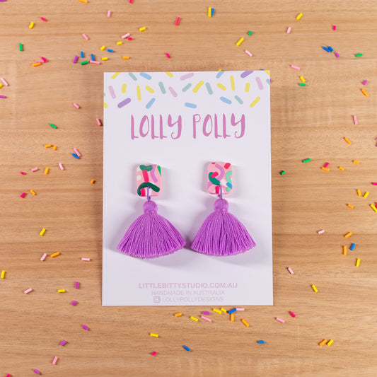 Multi Tassle Drops - Squiggle Purple