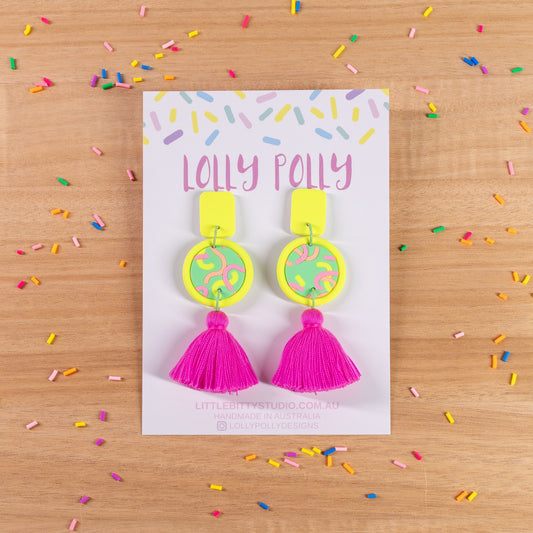 Neon Yellow Statement Pink Tassle Drops