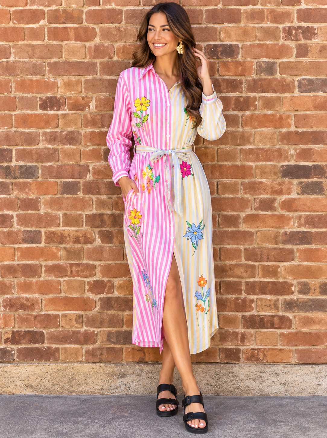 Be Happy Embroidered Cotton Shirt Dress