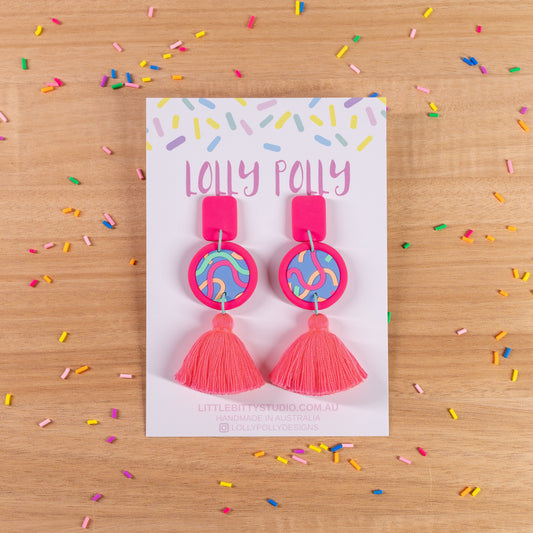 Neon Pink Statement Pink Tassle Drops