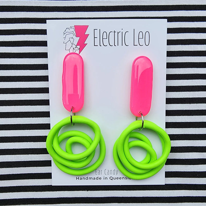 Electric Leo | Squiggle Drops - so 80's pink & green