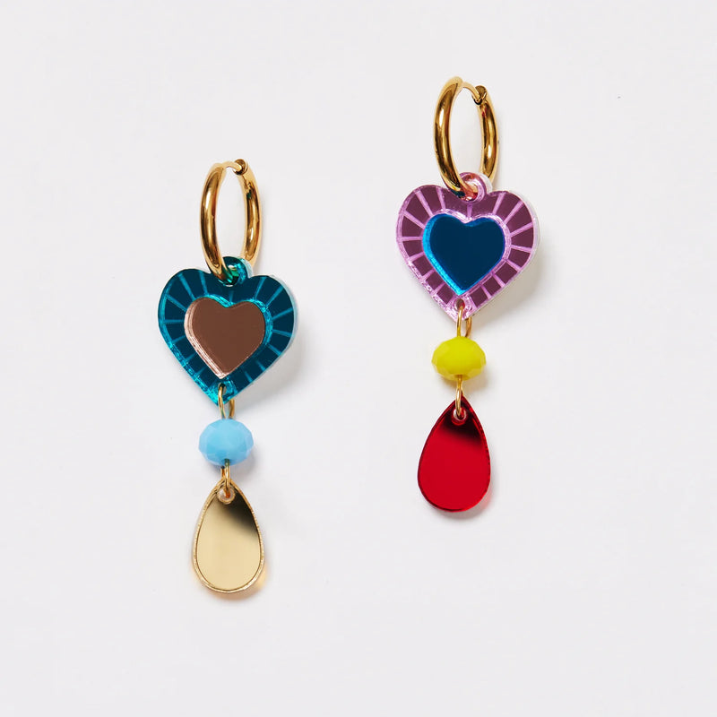 Martha Jean | Heart and Bead Earrings | Rainbow