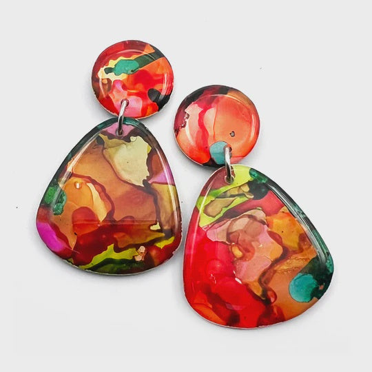 Blossom & Cat | 23 Ink + Resin Earring · Raindrop Wide