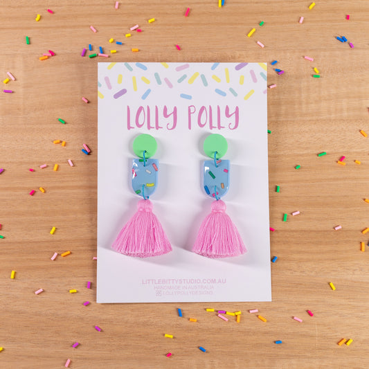 Pastel Blue Tassle Pink Drops
