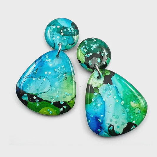 Blossom & Cat | 24 Ink + Resin Earring · Raindrop Wide