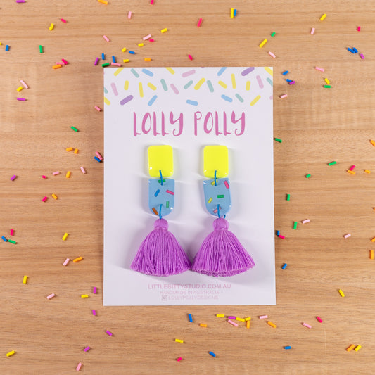 Yellow Blue Tassle Purple Drops