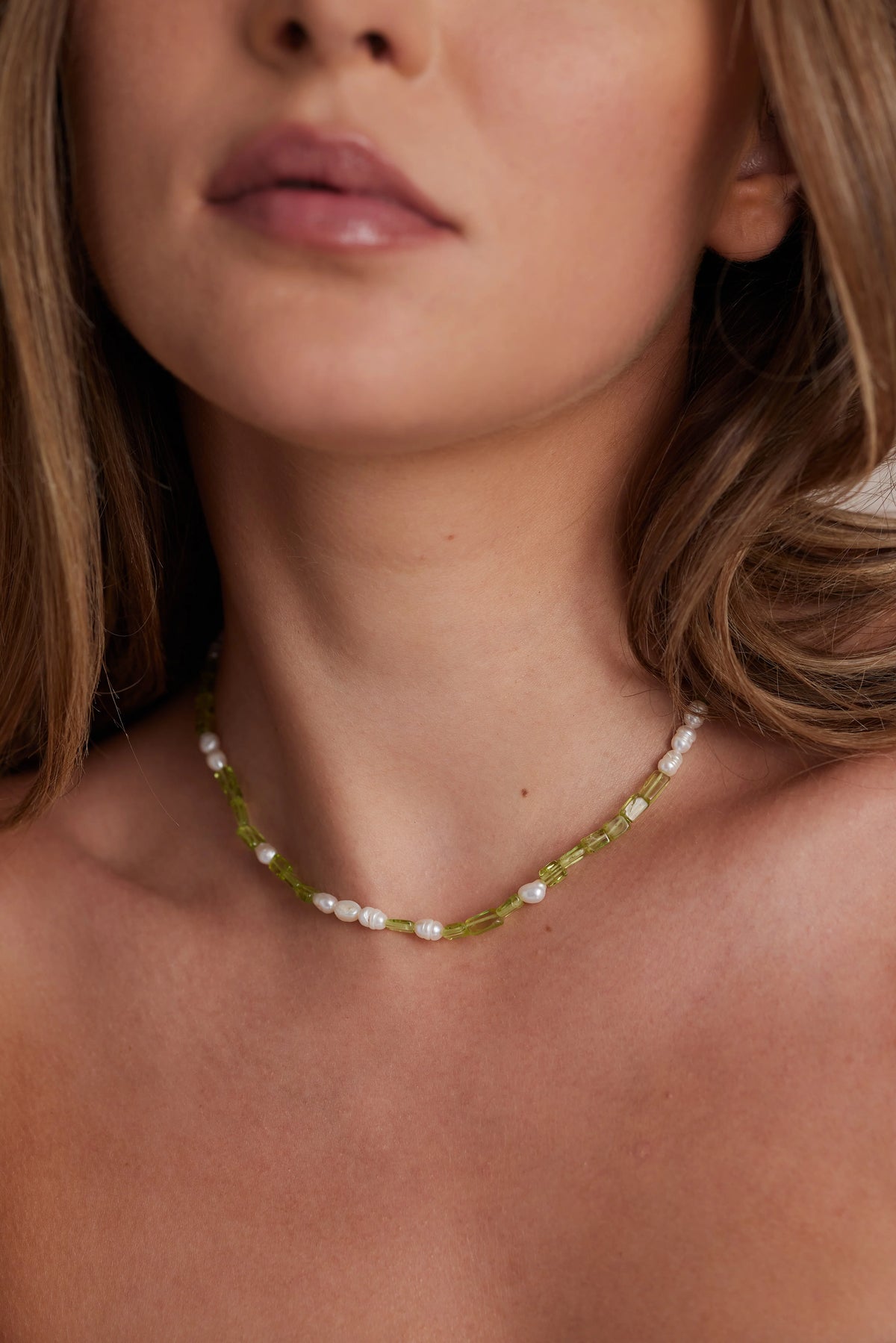 Peridot & Pearl Gold Beaded Necklace