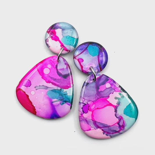 Blossom & Cat | 29 Ink + Resin Earring · Raindrop Wide