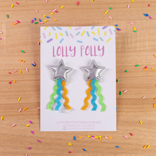 Silver Stars with Streamers Studs