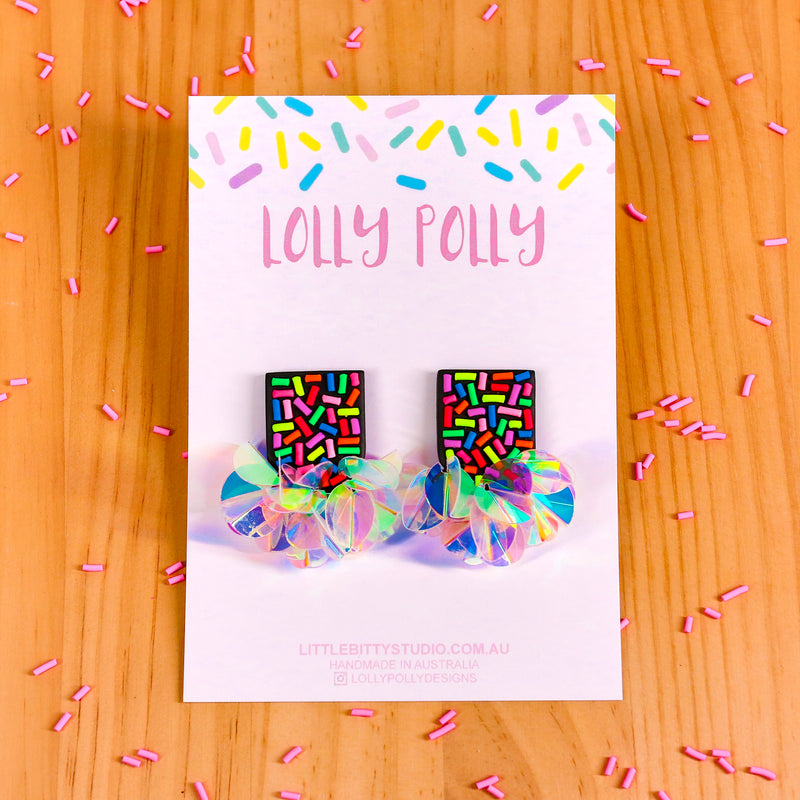 Lolly Polly | Party Studs - Black/Multi Sprinkles with Sequins