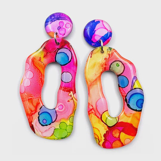 Blossom & Cat |44 Ink + Resin Earring · Coral Hoop