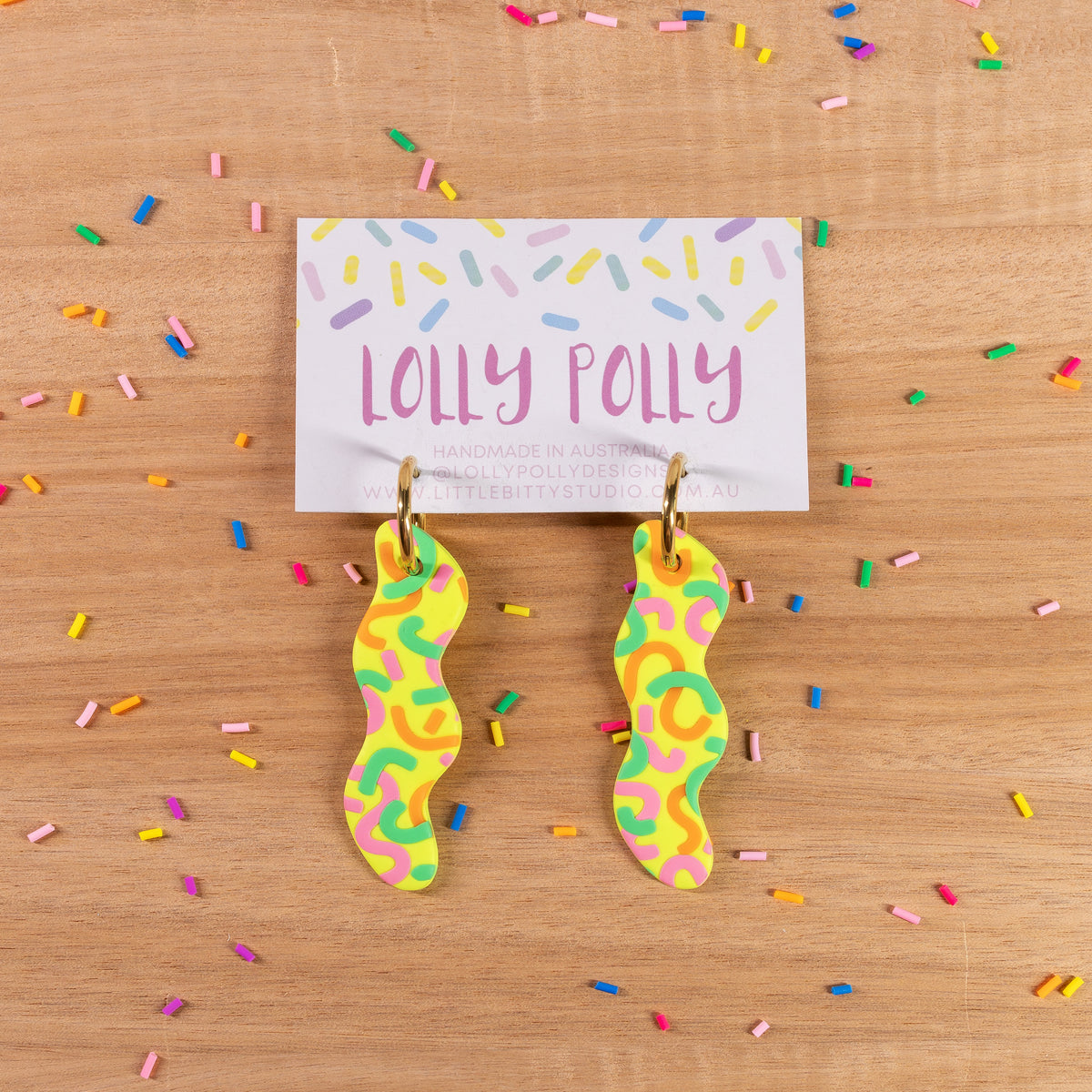 Yellow Squiggle Wave Hoops
